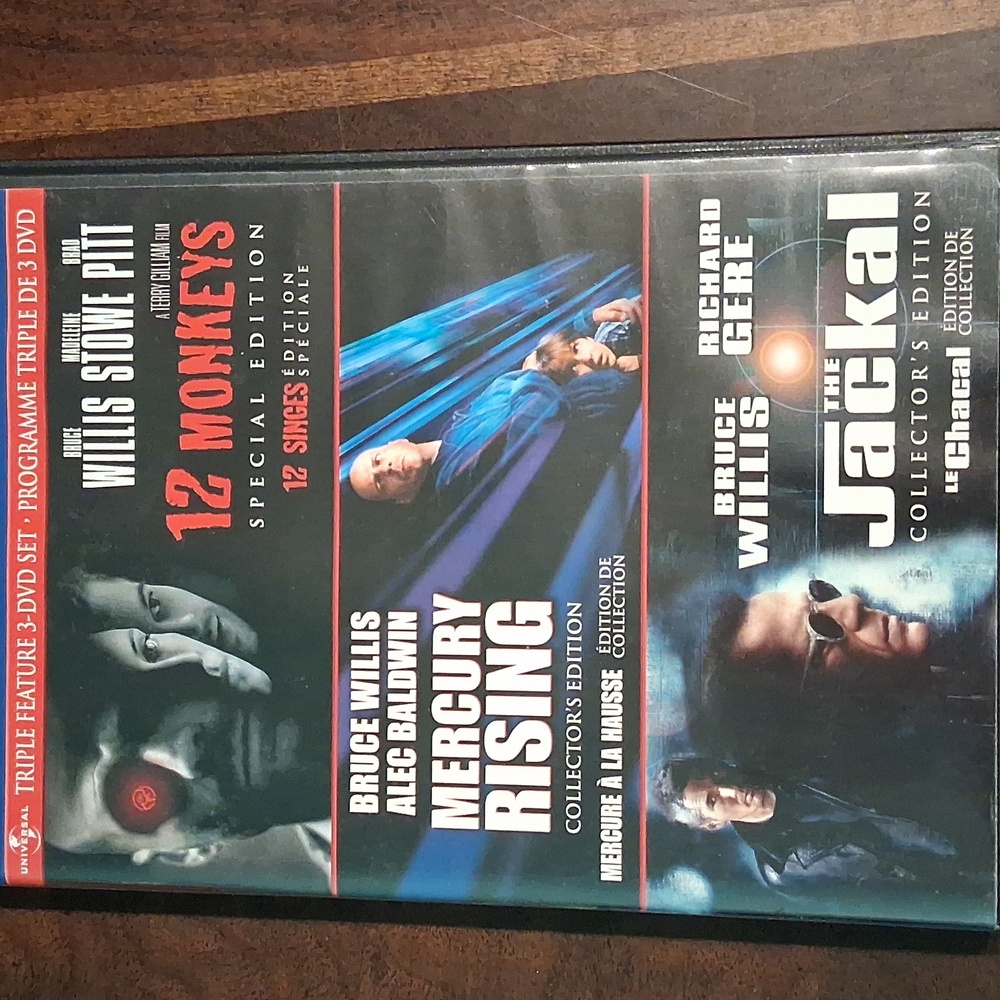 3 DVDs - 12 Monkeys, Mercury Rising, Jackal